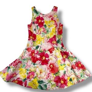 Polo Ralph Lauren Girls Floral A-line Dress Pink Rose Preppy Cotton Slip Size 7